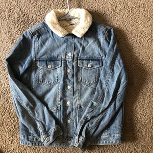 topshop moto denim sherpa  jacket
